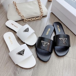 [dép nữ thời trang quai ngang][dép nữ đẹp da lì logo prada]