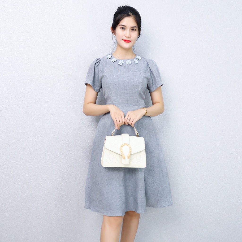 Đầm Xòe Công Sở Sang Trọng Bigsize AMYRA , Thiết Kế Dáng Xòe Đính Hoa Có Túi Cao Cấp Phù Hợp Đi Làm Đi Tiệc DA172