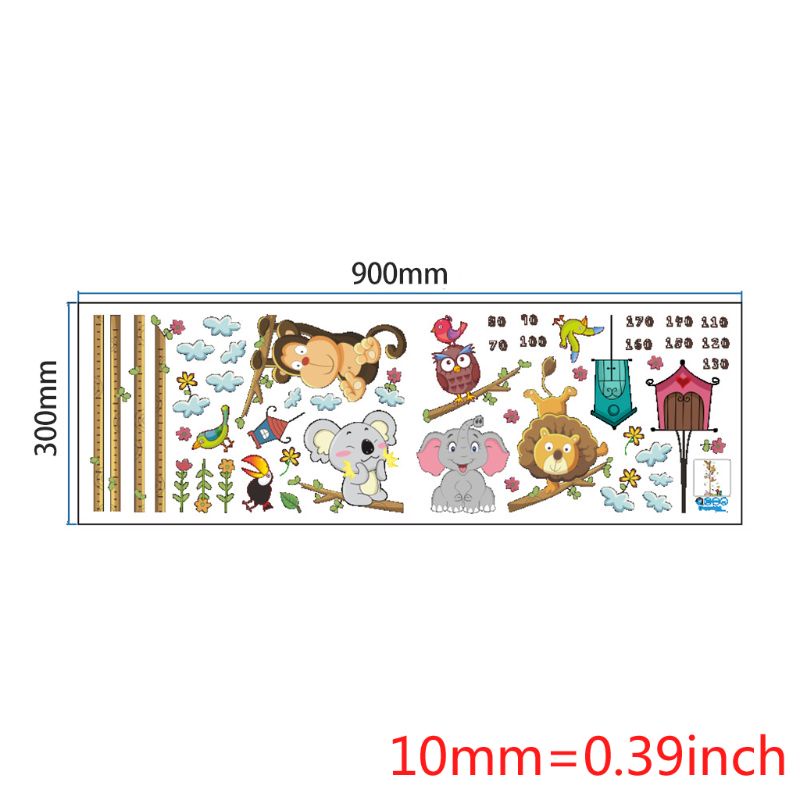 Decal dán tường trang trí đo chiều cao trẻ em hình thú vật hoạt hình DIY cho nhà trẻ và phòng trẻ em DIY