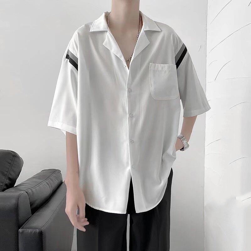 Áo Sơ Mi Tay Dài Dáng Rộng Thoáng Khí Phối Túi Phong Cách Hip Hop Đường Phố Hàn Quốc Cho Nam