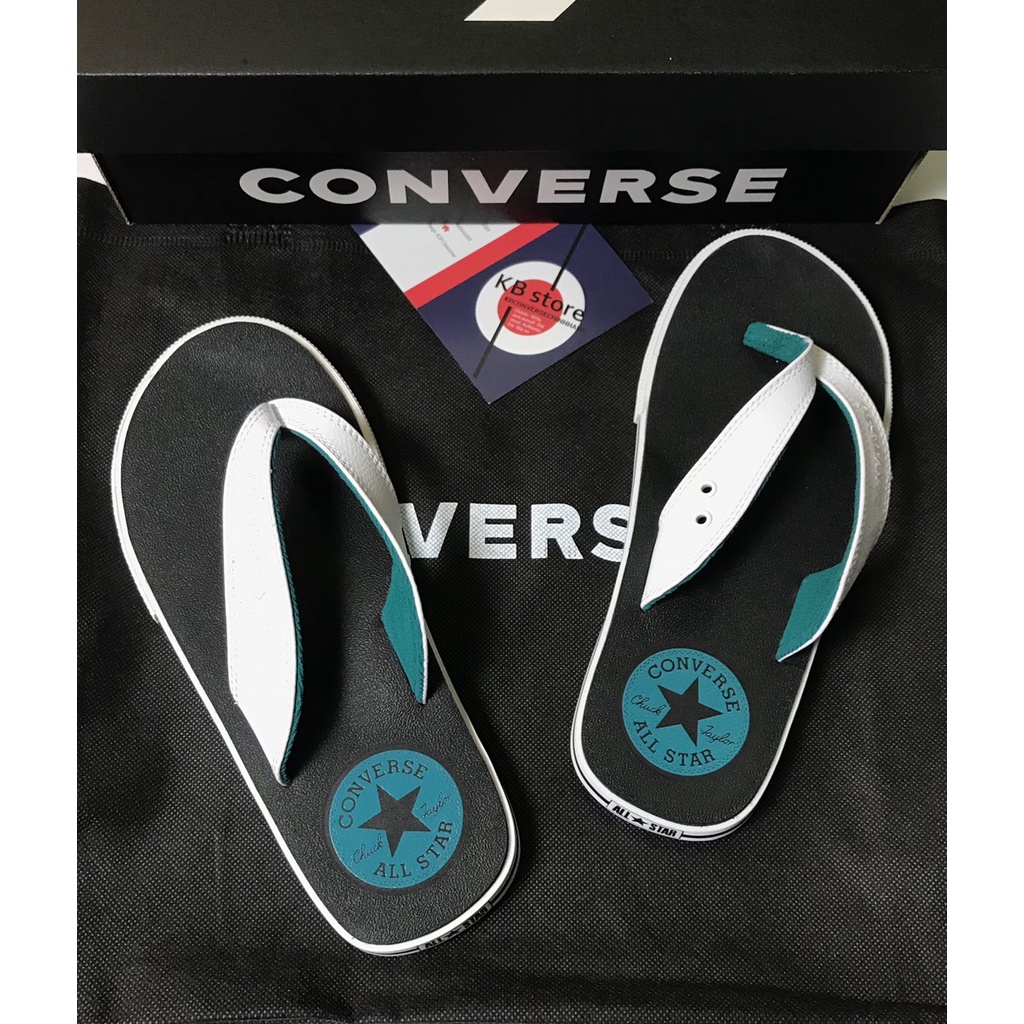 Dép Converse đen quai trắng logo xanh lục