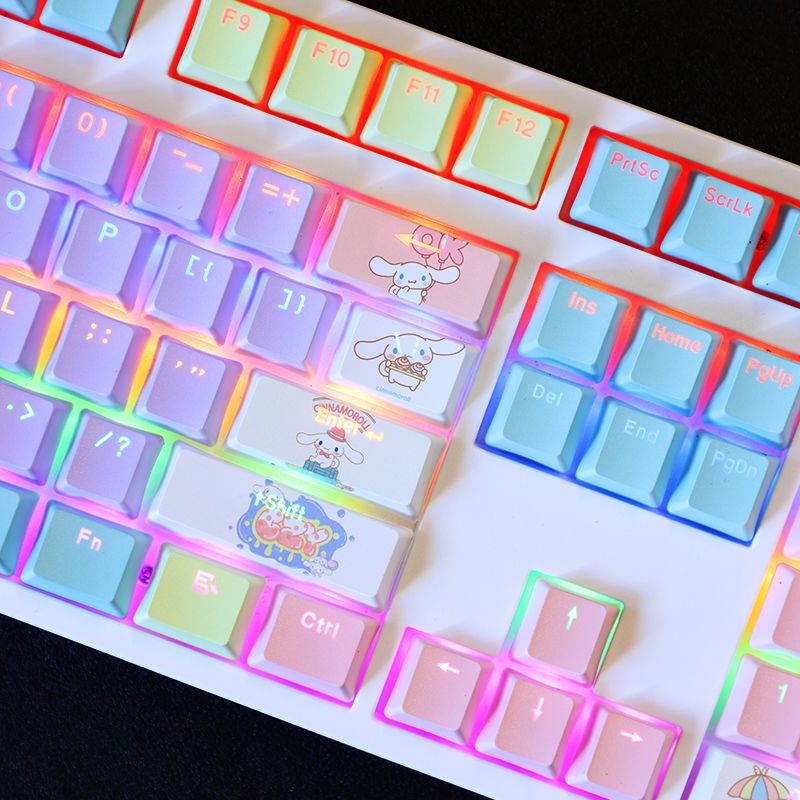 Cinnamoroll Keycap Cherry Profile Sanrio Mascot Chủ đề Anime PBT Thuốc nhuộm Thăng hoa Bàn phím cơ Truyền ánh sáng Keycaps 108 Phím