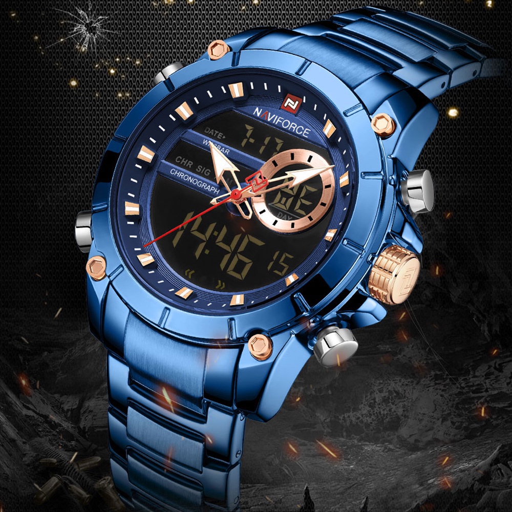 Đồng Hồ NAVIFORCE 9163 Chống Thấm Nước Bằng Thép Không Gỉ Phong Cách Quân Đội Cho Nam