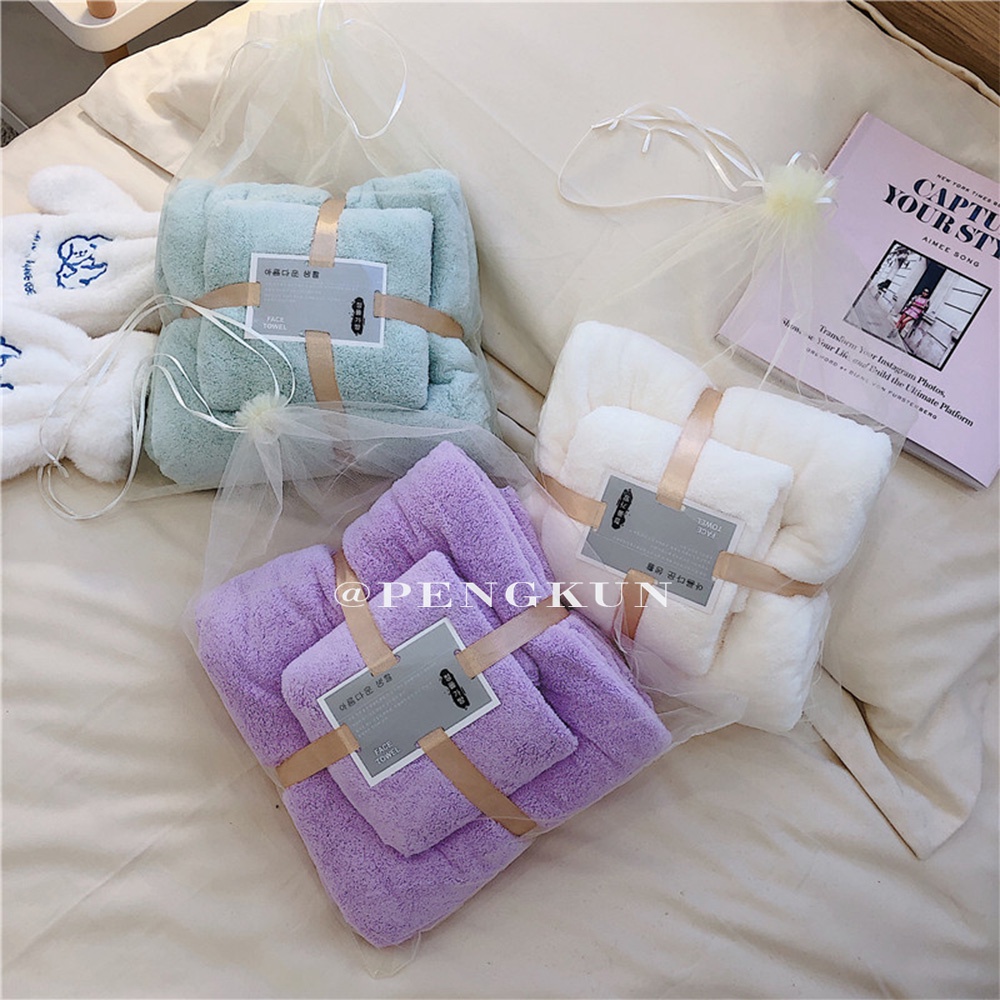 Bộ 2 Khăn Tắm Vải Lông Cừu San Hô Siêu Thấm Hút Không Phai Màu Cỡ Lớn Không Chứa Chất Nhờn Cho Mẹ Và Bé