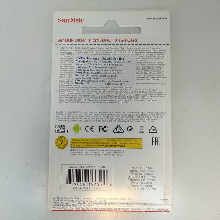 Thẻ nhớ 32Gb SanDisk Ultra Class 10 100Mb/s chính hãng mới