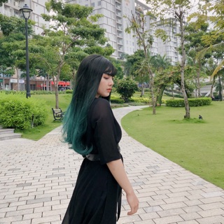 Tóc giả nguyên đầu nhuộm ombre xanh 8200