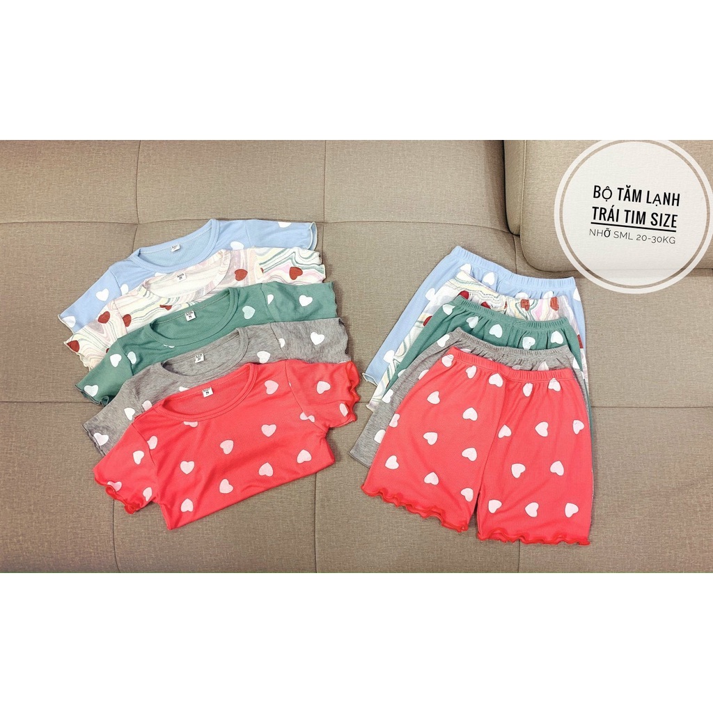 Bộ cotton tăm trái tim mặc ở nhà cho bé gái 20-30kg