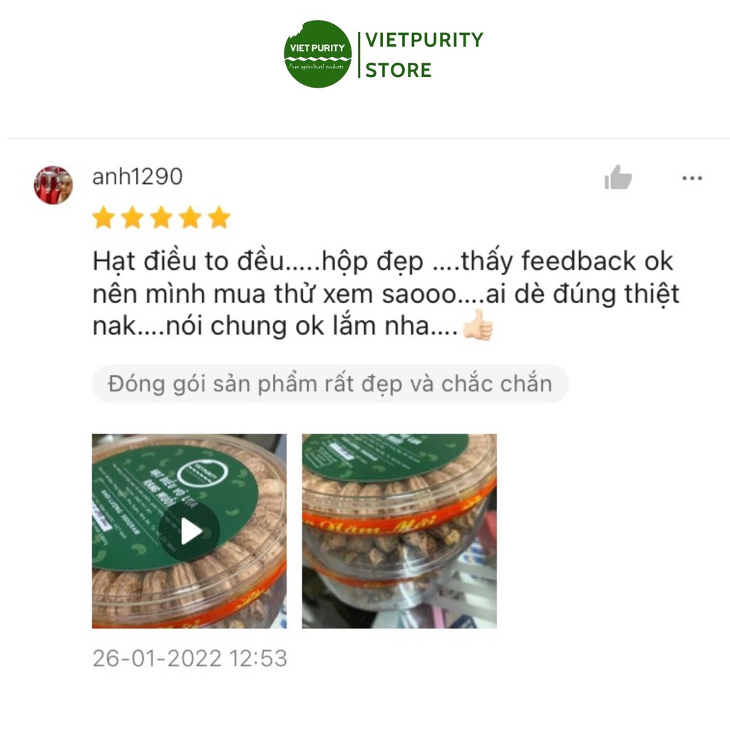 Hạt điều rang muối Vietpurity nguyên hạt vỏ lụa loại 1 nguyên vị làm đồ ăn kiêng eatclean healthy giảm cân