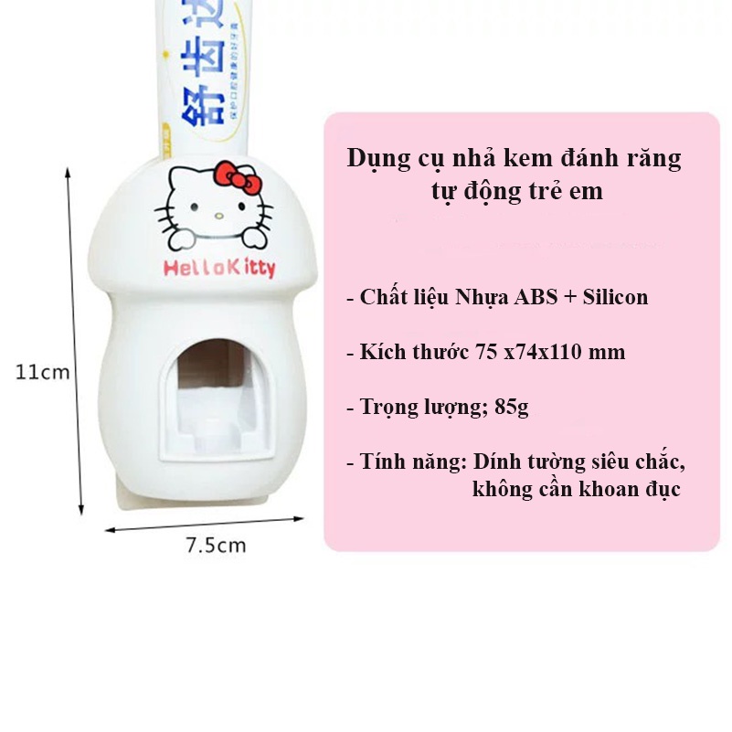 Máy lấy kem đánh răng tự động Hello kitty cho bé - Dụng cụ nhả kem đánh răng dán tường tiện lợi