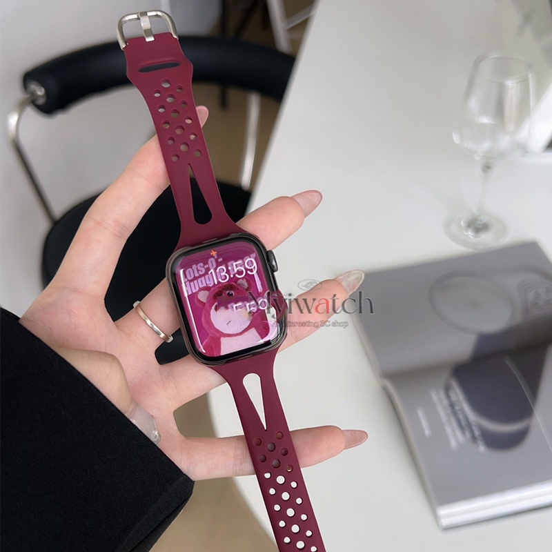 Dây Đeo Đồng Hồ Bằng Silicone Mềm Khóa Kim Loại Thoáng Khí Cho iwatch series 8 7 6 5 SE 4 3 2 45mm 41mm 44mm 40mm 38mm 42mm