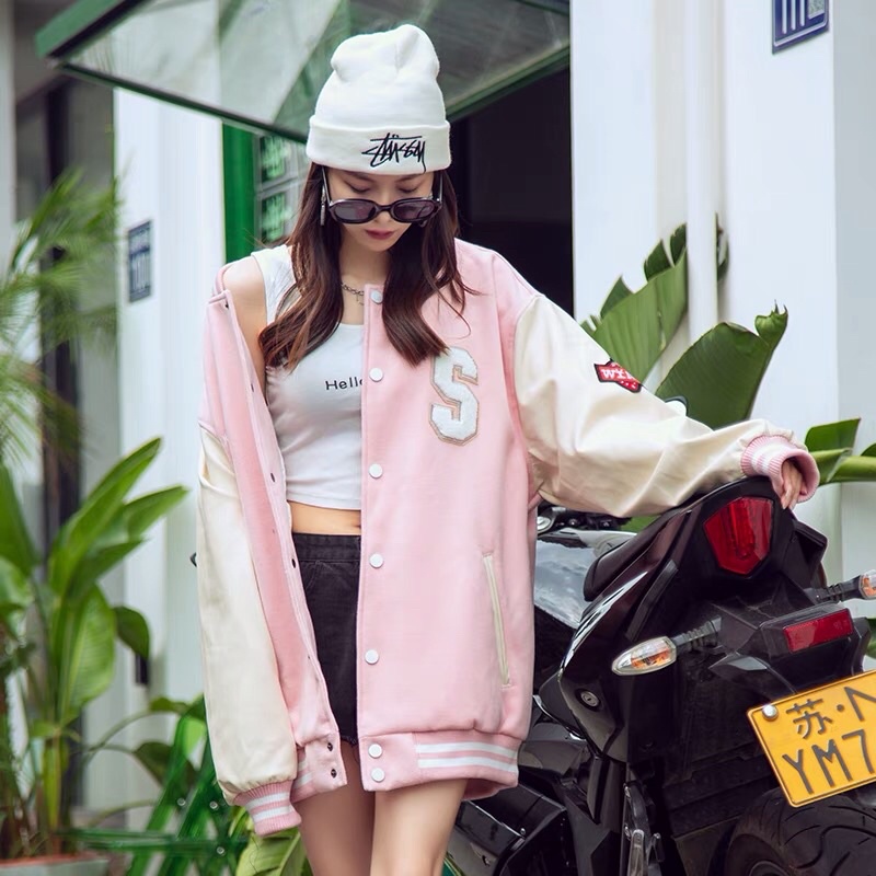 Áo khoác MLBNY bomber chữ S màu hồng hot hit