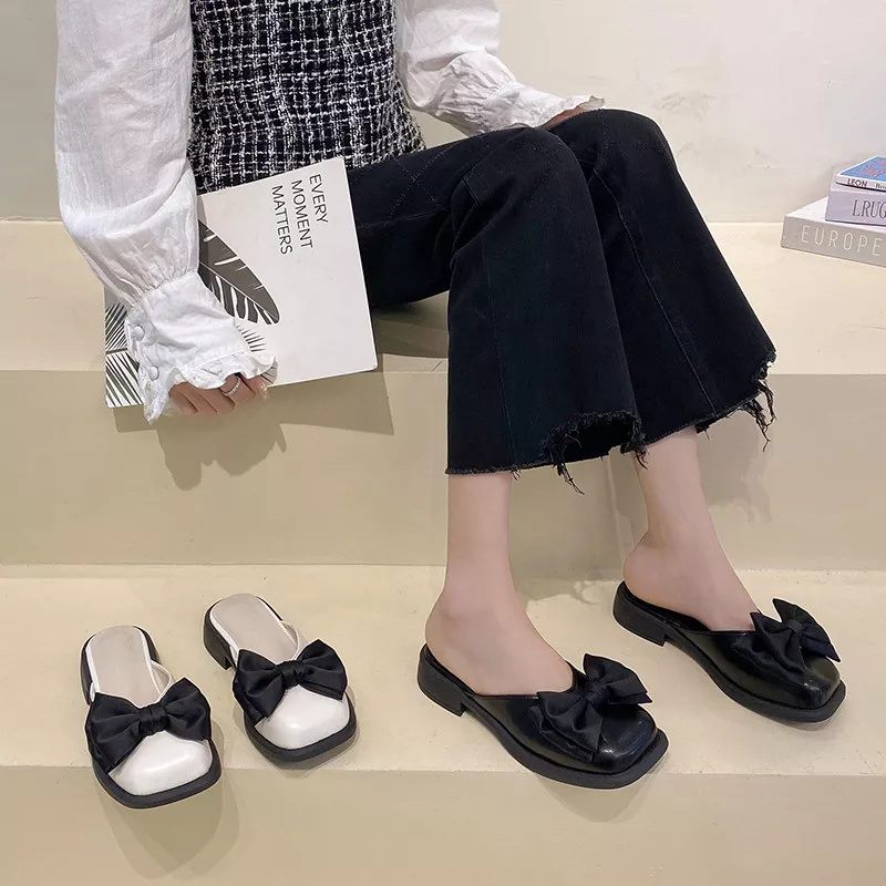 CÓ SẴN: Giày lolita sục marry nơ mũi vuông đế đúc da mềm êm chân -ZINZIN3456