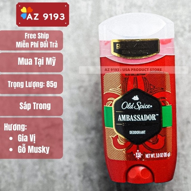 [Mua Tại Mỹ]  Lăn Khử Mùi Nam Old Spice  - Scent technology Sáp Trong, 85g - AZ9193