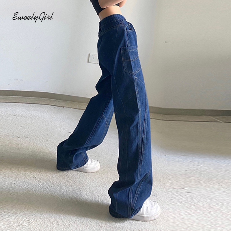 Quần Jeans Dài Lưng Cao Ống Đứng Màu Trơn Thời Trang Cho Nữ