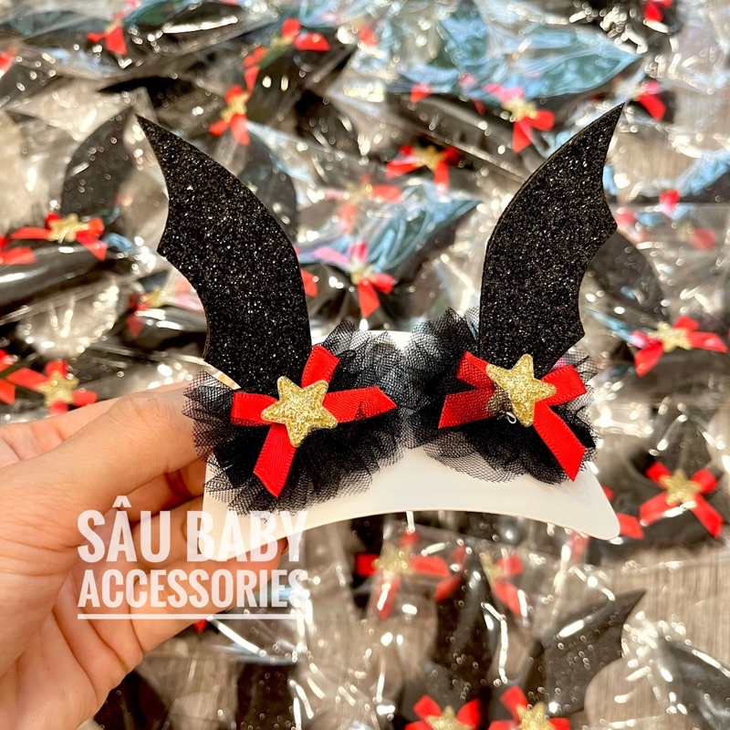 Kẹp tóc bí ngô nơ ren, sừng Halloween cho bé