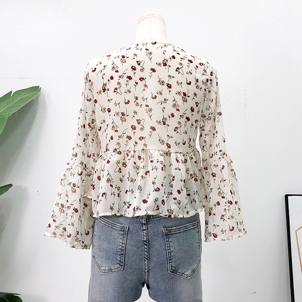 Áo Croptop Chất Chiffon Hoạ Tiết Hoa Thiết Kế Cổ Chữ V Nữ Tính