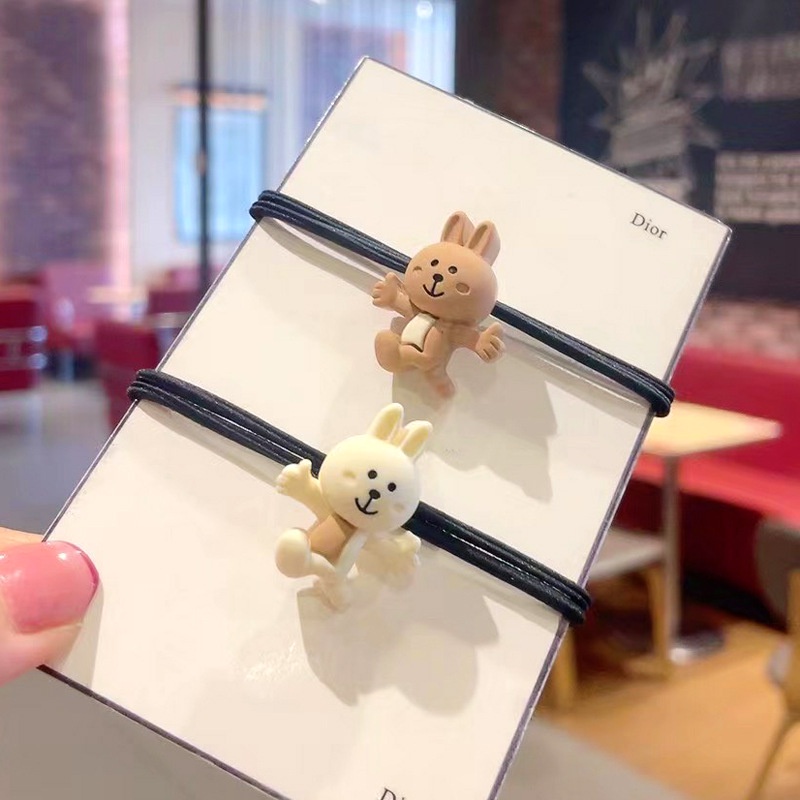 Dây Buộc Tóc Cao Su Co Giãn Bọc Da In Hình Gấu Hoạt Hình Màu Trà Sữa Phong Cách Hàn Quốc Cho Nữ