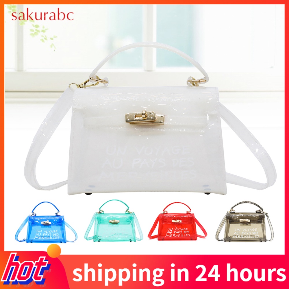 Túi đeo chéo trong suốt bằng nhựa PVC khóa xoay thời trang cá tính cho nữ