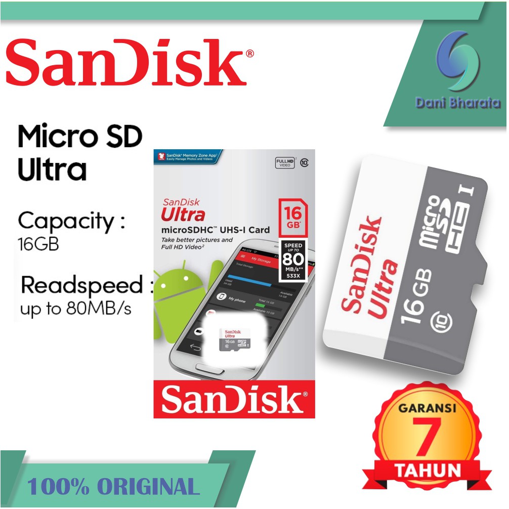 Thẻ Nhớ Sandisk Ultra Micro Sdhc Uhs-i 16gb Class 10 Up Đến 80mbps
