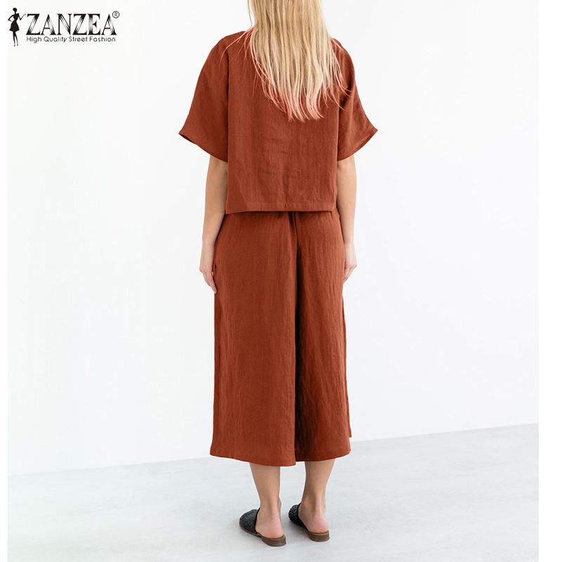 Set đồ Zanzea gồm áo thun ngắn tay cổ tròn kèm quần short lưng thun thời trang cho nữ