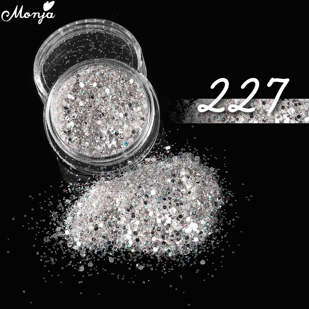 Lọ bột kim tuyến lục giác Monja 6 màu ánh kim sang trọng dùng trang trí móng tay DIY độc đáo