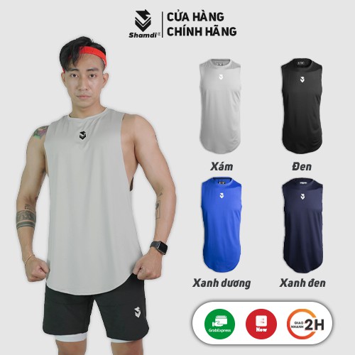 Áo thun ba lỗ tập gym nam SHAMDI áo tập gym nam tank top, rộng sát nách, co giãn tốt - 943