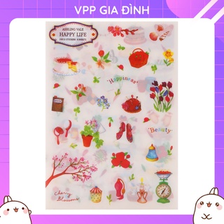 Bộ 6 tấm nhãn dán sticker dán trang trí happy life