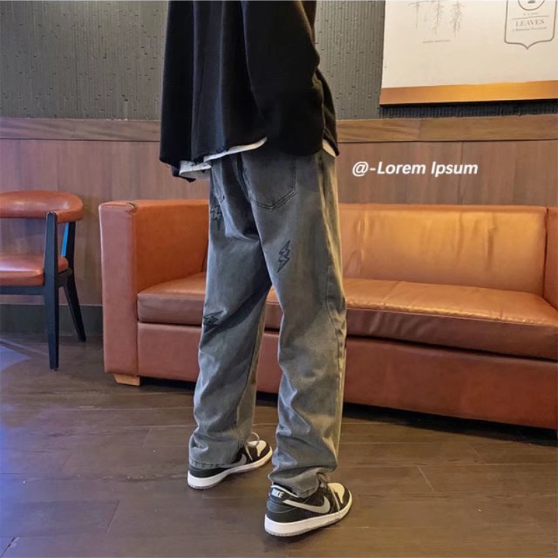 Quần jeans dài ống rộng lưng thun dây rút thời trang cho nam