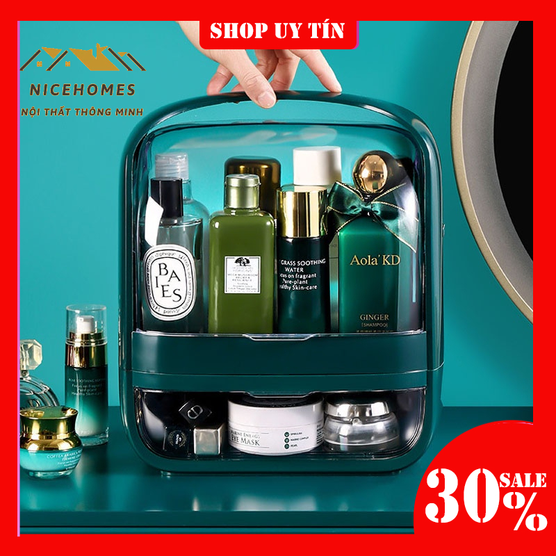 Hộp đựng đồ trang điểm cỡ nhỏ pandora màu xanh, tủ để đồ trang điểm mini NPR20