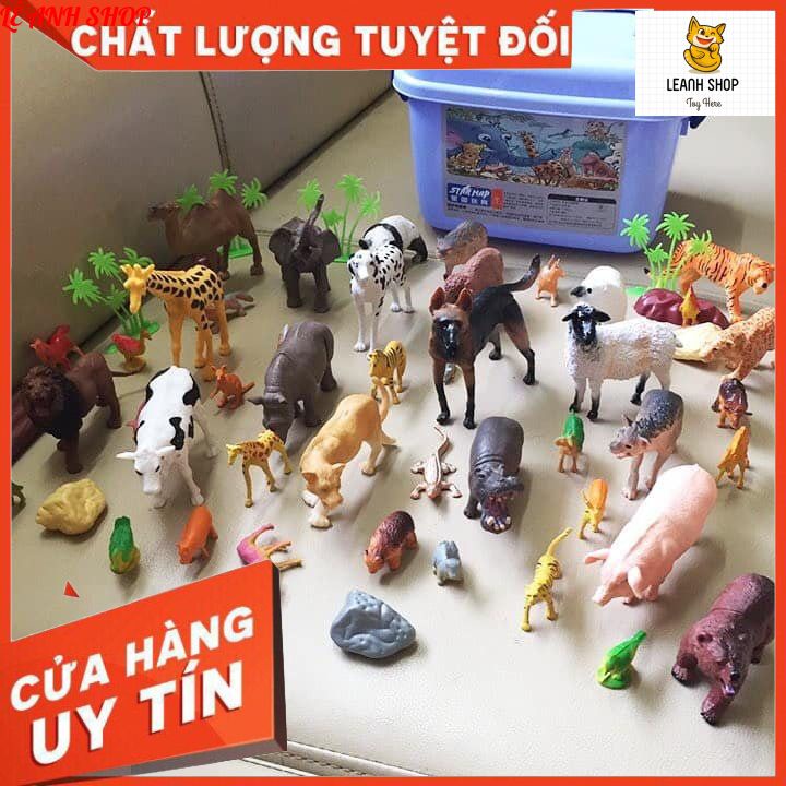 Bộ đồ chơi mô hình động vật và cây cối 58 chi tiết có hộp đựng ,Đồ chơi mô hình con vật cho bé khám phá thếhình