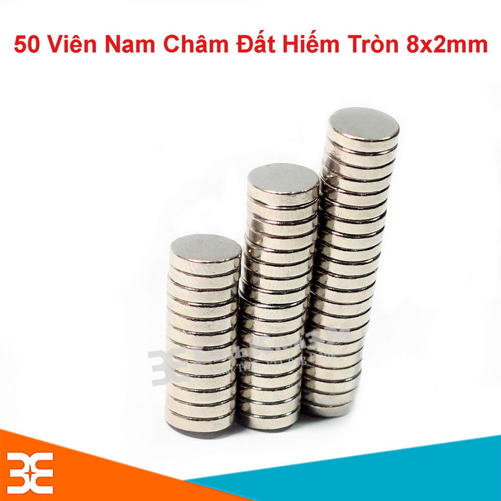 Bộ 50 Viên Nam Châm Đất Hiếm Tròn 8x2mm (từ tính hút cực mạnh)