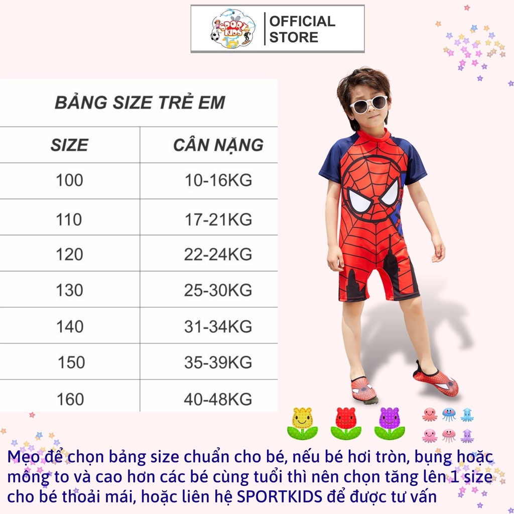 Bộ Đồ Bơi Liền Thân Sportkids Cho Bé Trai Từ 10kg đến 46kg In hình Siêu Nhân Nhện