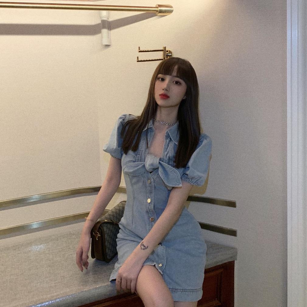 Đầm jeans thắt nơ cá tính