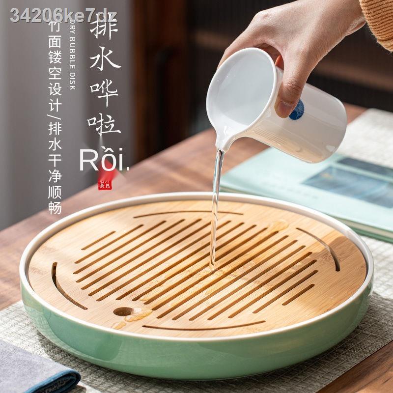 ◇◑Khay trà khô bằng gốm sứ melamine bàn trà nhỏ bộ đồ uống trà tròn gia đình kung fu đơn giản đựng nước khay tre