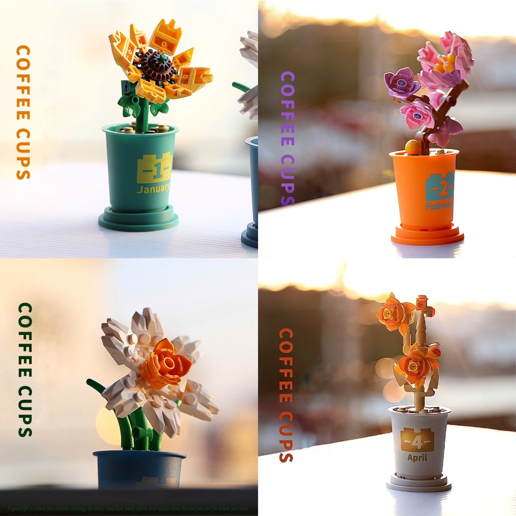 Đồ Chơi Lắp Ráp Hoa 12 Tháng | Chậu Hoa Xếp Hình 3D Hướng Dương, Xương Rồng, Hoa Baby Quà Tặng Dễ Thương