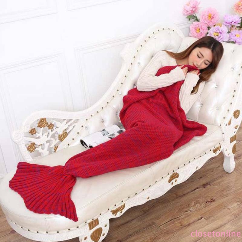 Sale Winter Kids Adult Soft Blanket Mermaid Tail Warm Fish Scales Wool Knitted Crochet CL