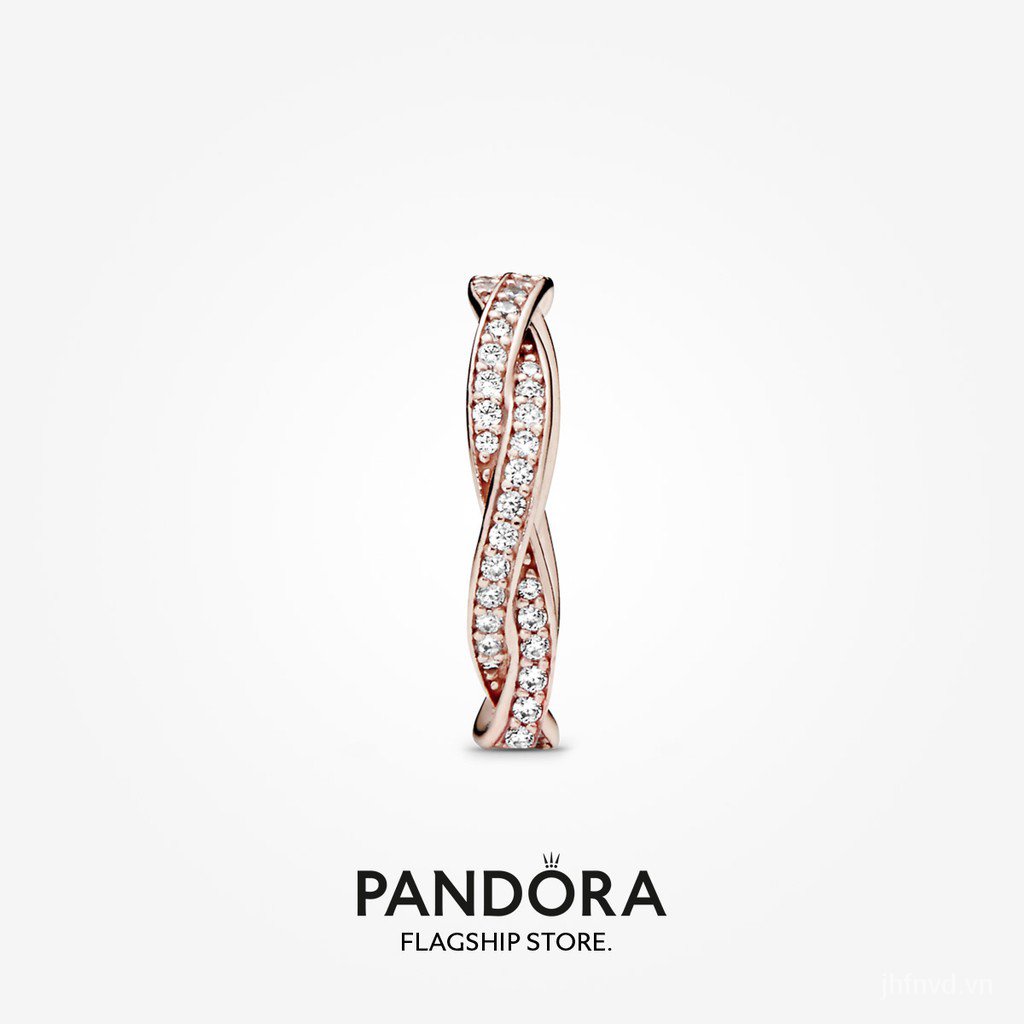 Nhẫn Pandora 14k mạ vàng hồng đính đá lấp lánh