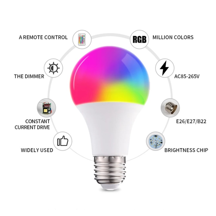 Bóng Đèn Led E27 RGB 220V 110V 10W 15W 20W Thay Đổi Màu Sắc Điều Khiển Từ Xa