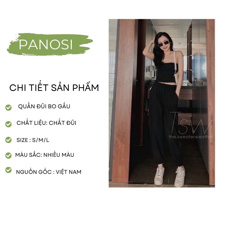 Quần dài nữ quần bom nữ bo gấu cạp chun chất đũi mềm mát thoải mái PANOSI - Q222