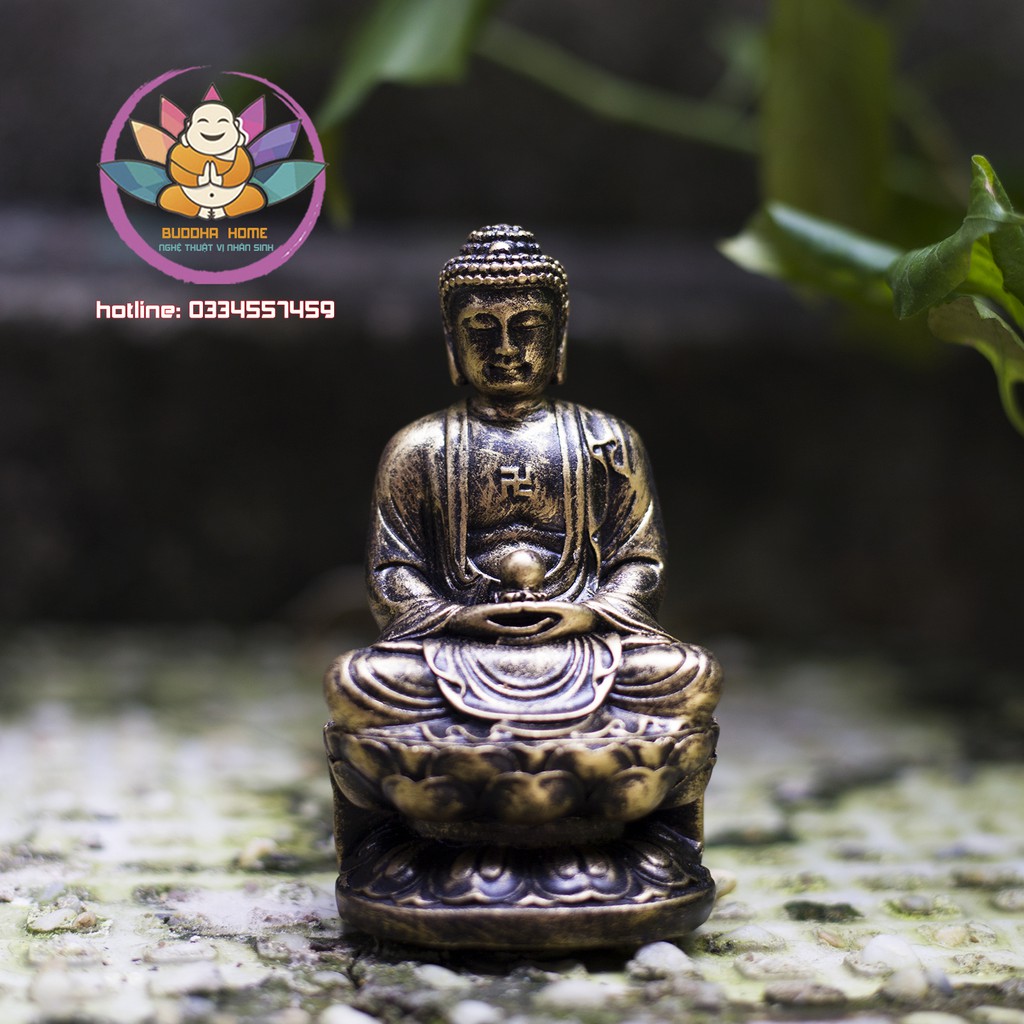 Tượng Đá Phật A Di Đà Cao 11cm màu đồng cổ phong thủy, trang trí nhà cửa