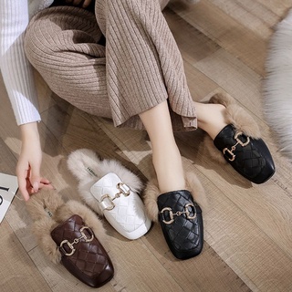 Dép sục/Dép sục lót lông da kẻ thời trang