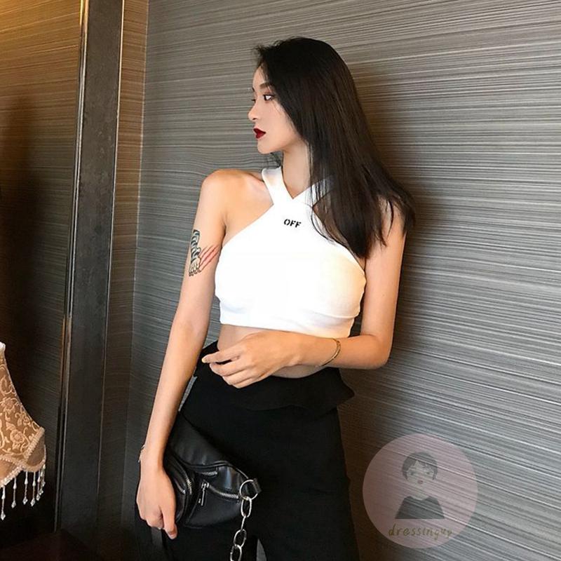 Áo Hai Dây Dệt Kim Ôm Dáng Cổ Chữ V In Chữ Thời Trang Mùa Hè Cho Nữ