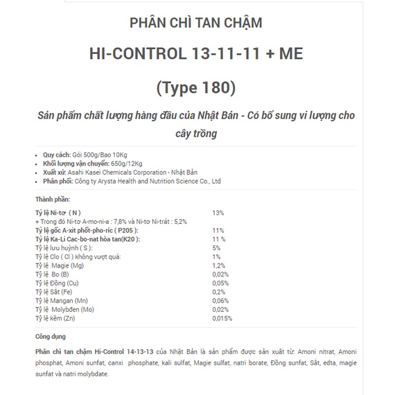 Phân tan chậm Nhật Bản Hi Control 13-11-11-ME tan chậm 180 ngày tặng kèm 10 rọ đựng phân