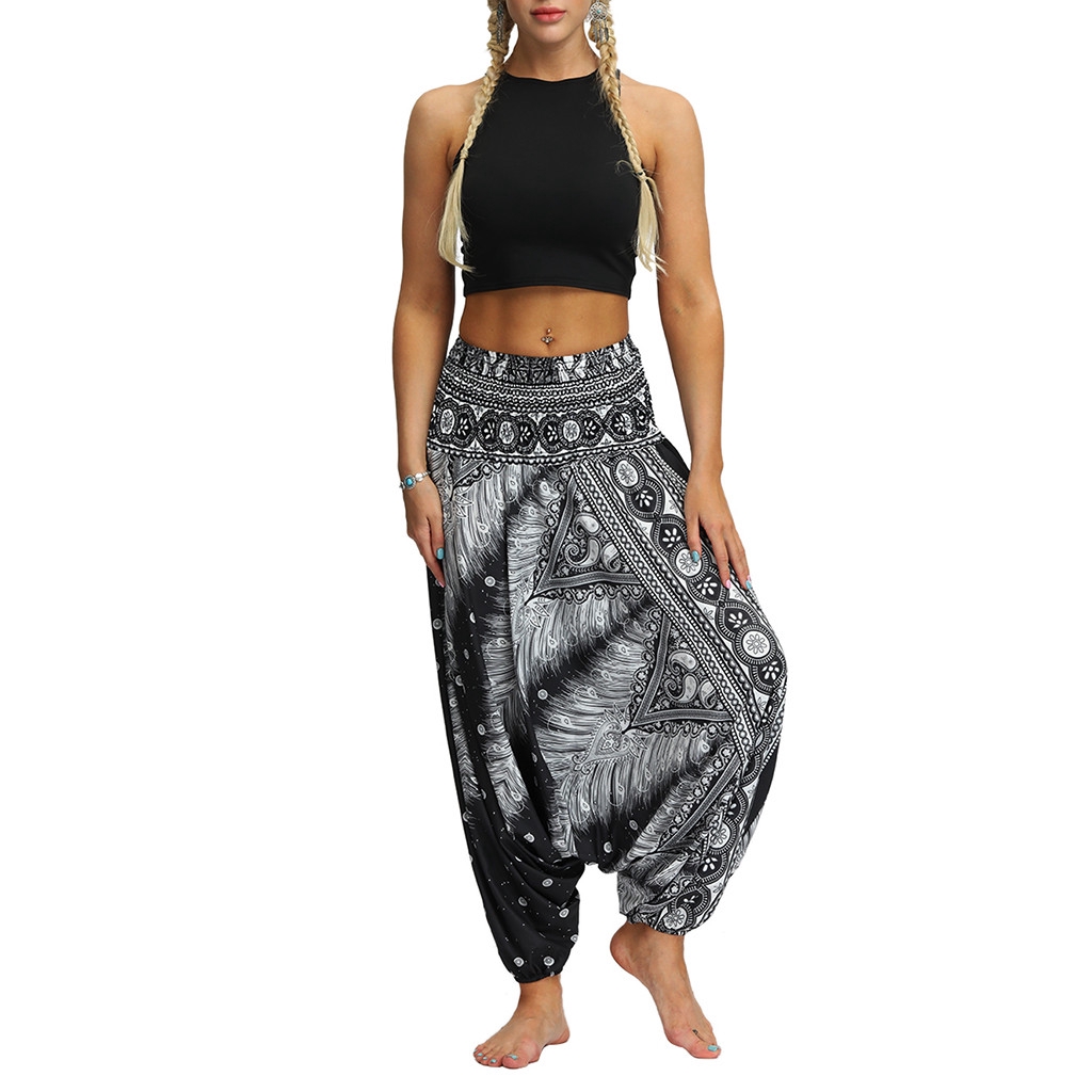 Quần tập Yoga nữ ống rộng lưng cao phong cách Boho | BigBuy360 - bigbuy360.vn