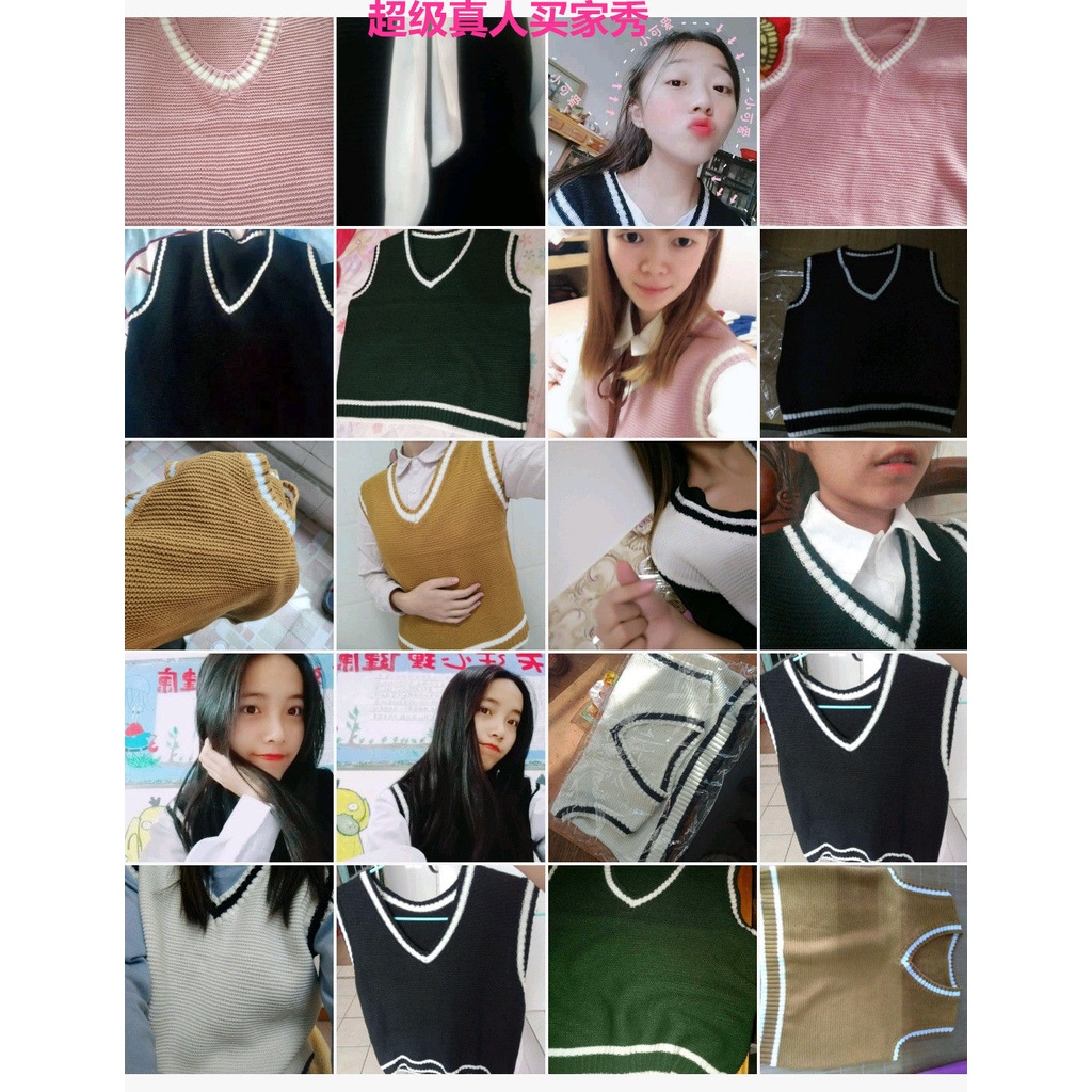 Áo Sweater Dệt Kim Không Tay Cổ Chữ v Phong Cách Thời Trang Hàn Quốc 2020