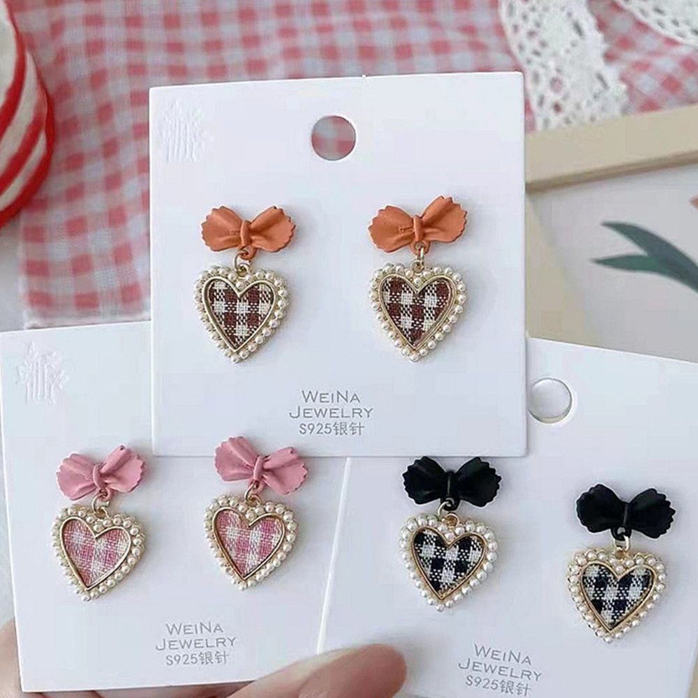Bông Tai Vải Hình Nơ / Trái Tim Nhiều Màu Sắc Phong Cách Hàn Quốc Cho Nữ