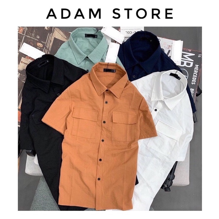 ÁO Đũi Nam ADAM STORE Cổ Bẻ Sơ Mi Cao Cấp Đũi Áo Ngắn Tay Nam có cổ túi hộp