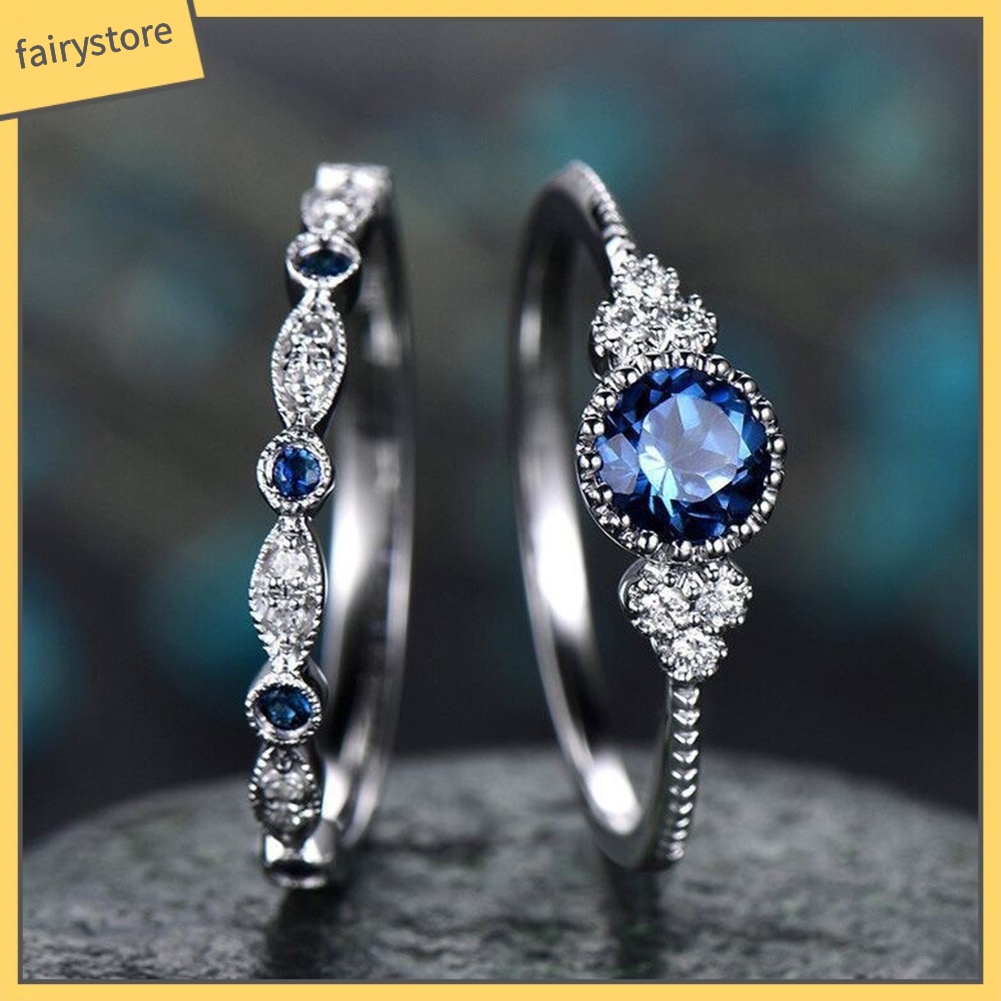 Bộ 2 Nhẫn Hợp Kim Đính Đá Kiểu Dáng Sang Trọng