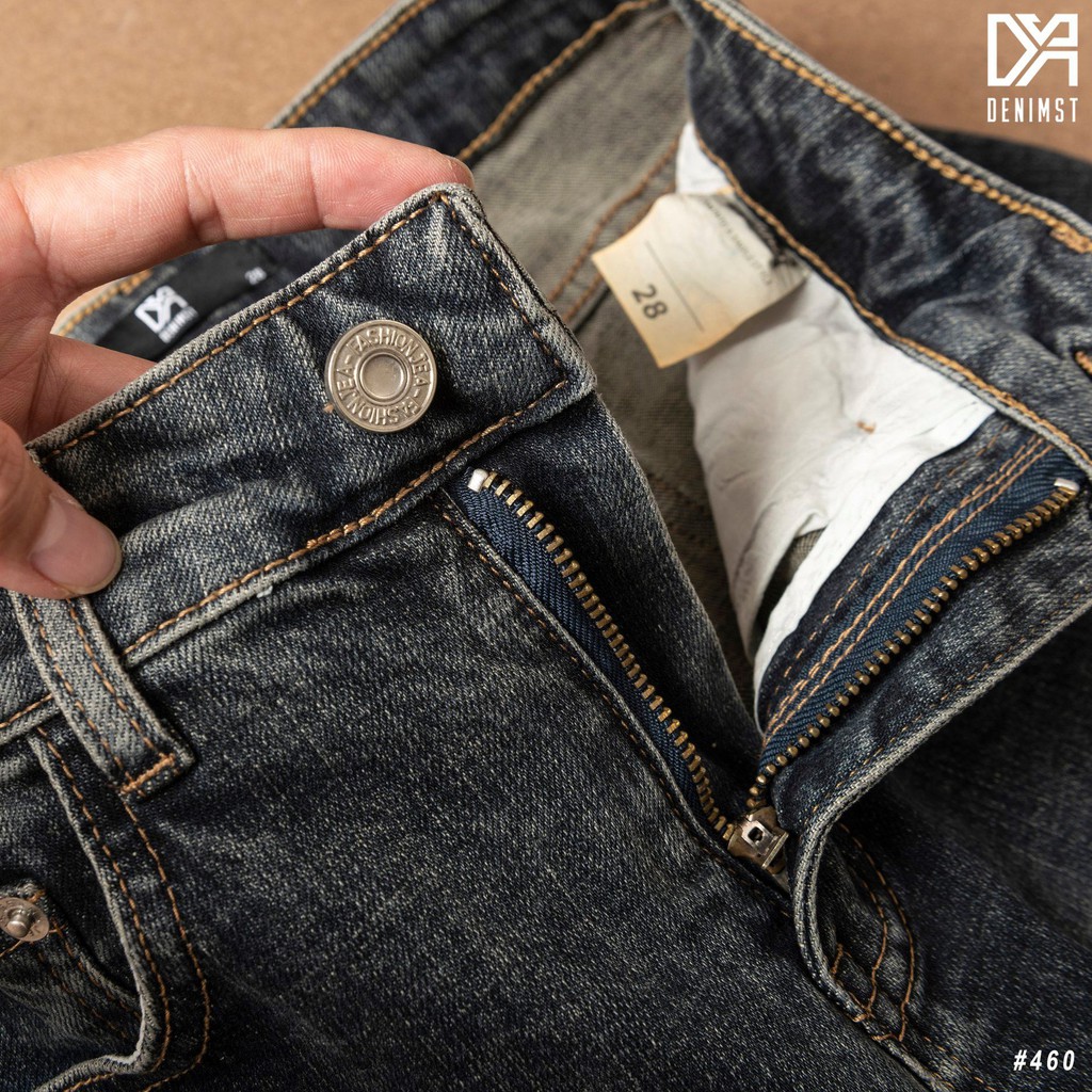 Quần Jeans nam xám xanh trơn DENIMST, Form Carrot Fit vừa chân gọn gàng, Quần bò dệt sợi thun co dãn đàn hồi tốt 460