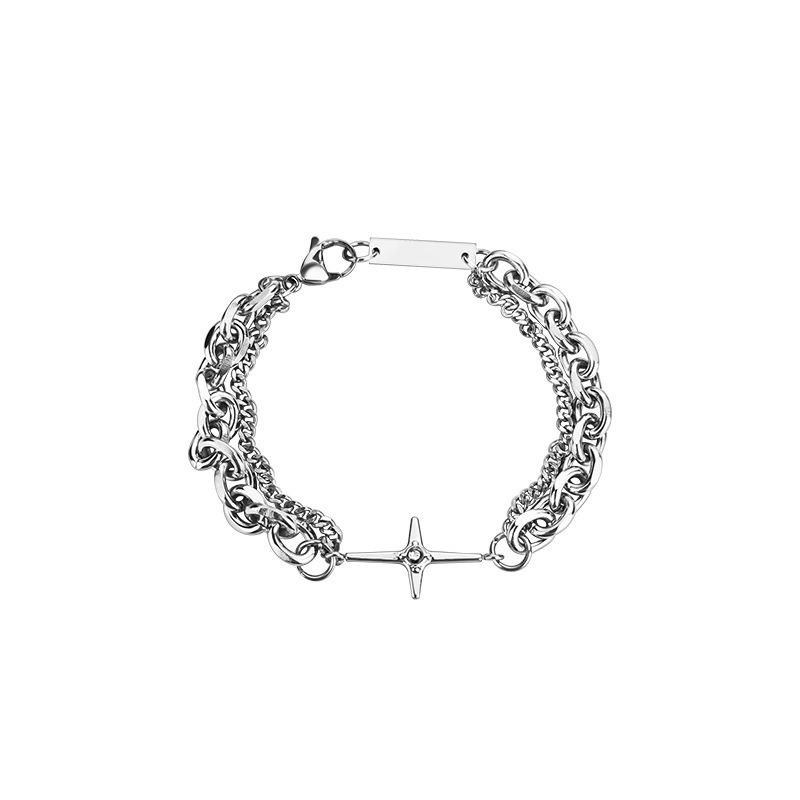 Vòng Tay Hai Lớp Bằng Thép Titan Hình Thánh Giá Màu Bạc Thời Trang Cho Nam Và Nữ